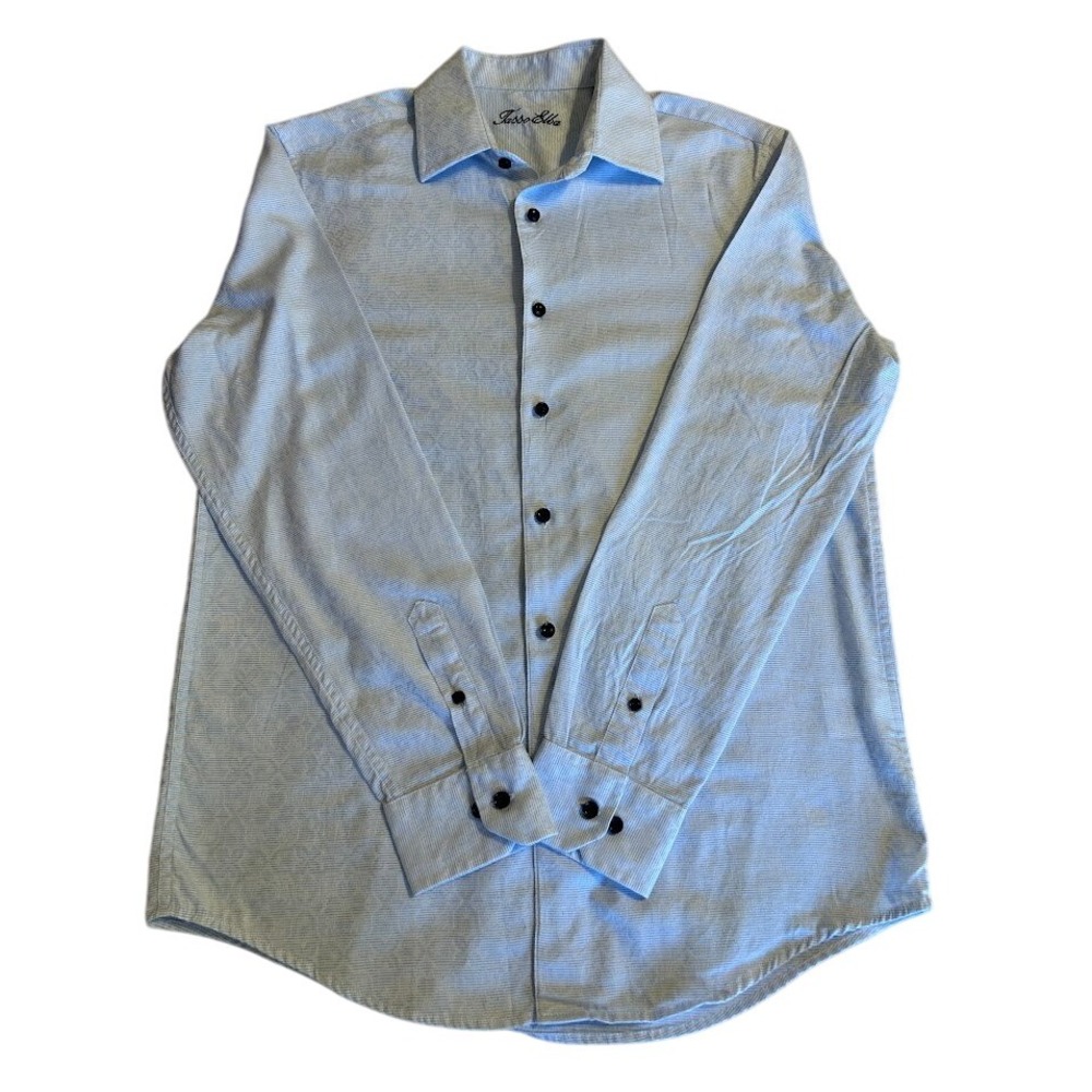 Tasso Elba Mens Dress Shirt Small Blue Patterned Button‎ Down Long Sleeve